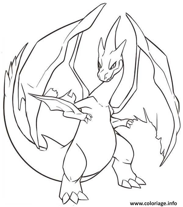 Coloriage Dracaufeu Ex X Pokemon - Jecolorie serapportantà Dessin Dracofeu