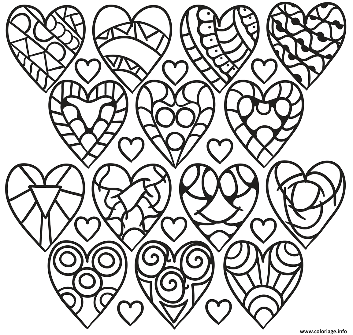 Coloriage Plusieurs Coeurs Avec Diverses Formes - Jecolorie dedans Dessin De Coeur À Imprimer