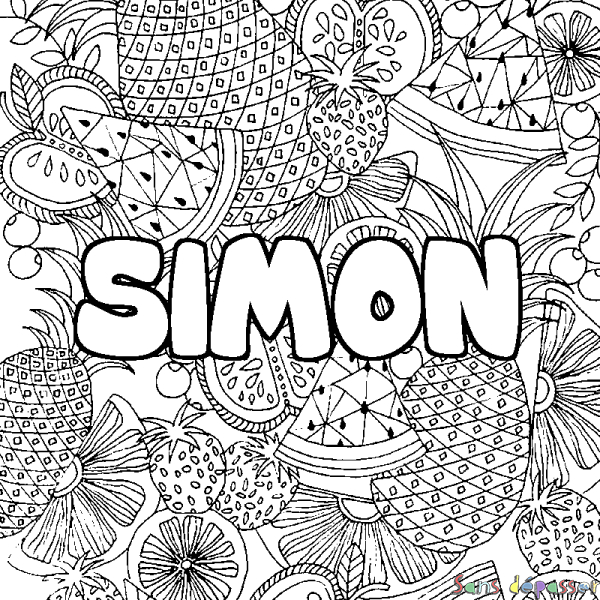 Coloriage Prénom Simon - Décor Mandala Fruits - Sans Dépasser intérieur Simon Coloriage