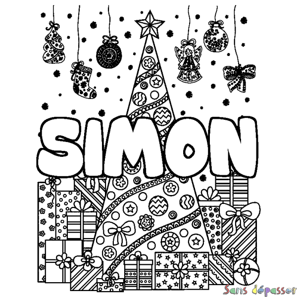 Coloriage Prénom Simon - Décor Sapin Et Cadeaux - Sans Dépasser concernant Simon Coloriage