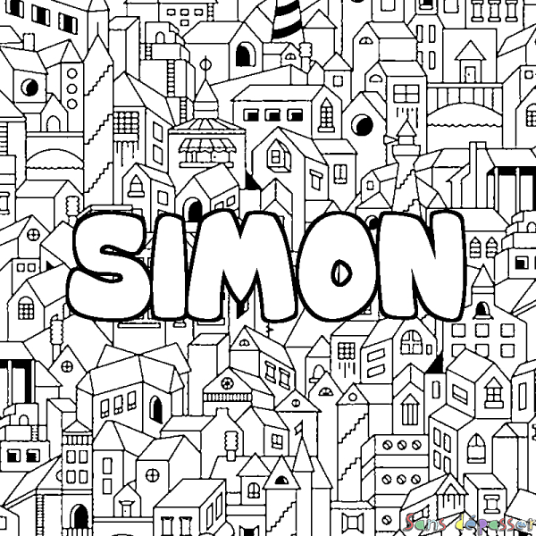 Coloriage Prénom Simon - Décor Ville - Sans Dépasser concernant Simon Coloriage