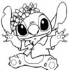 Coloriage Stitch Avec Une Couronne De Fleurs Pret Pour La Fete avec Dessin Disney A Imprimer