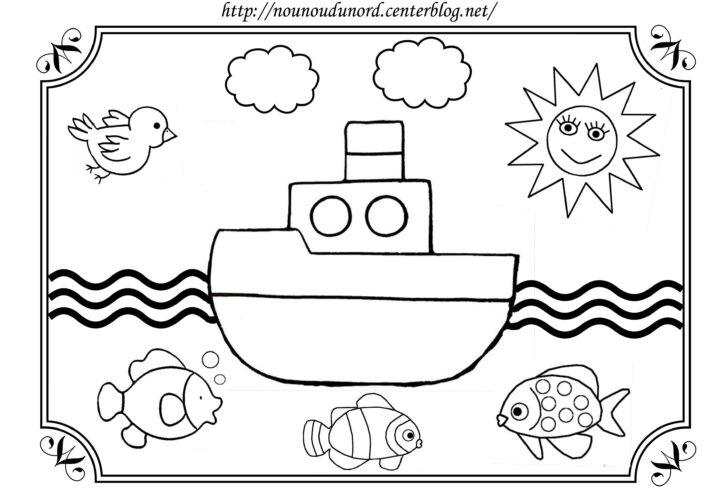 Coloriage Tableau Bateau Sur L'Eau pour Bateau Coloriage