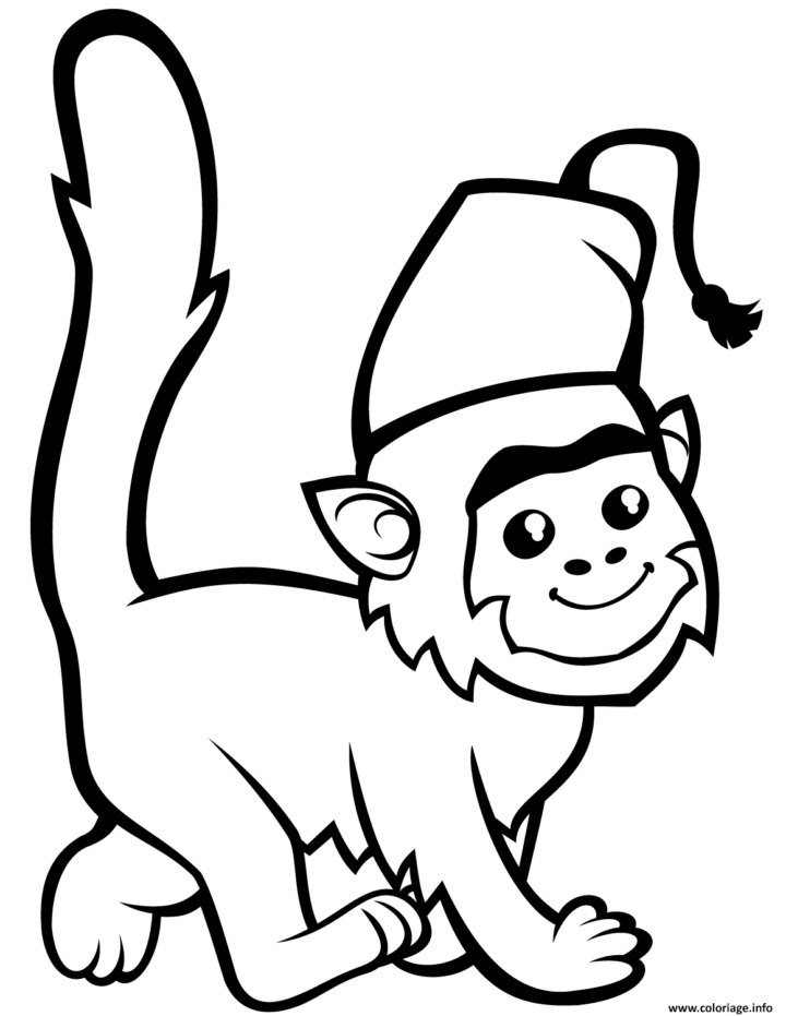 Coloriage Un Singe Mignon A Fez - Jecolorie concernant Coloriage Singe À Imprimer