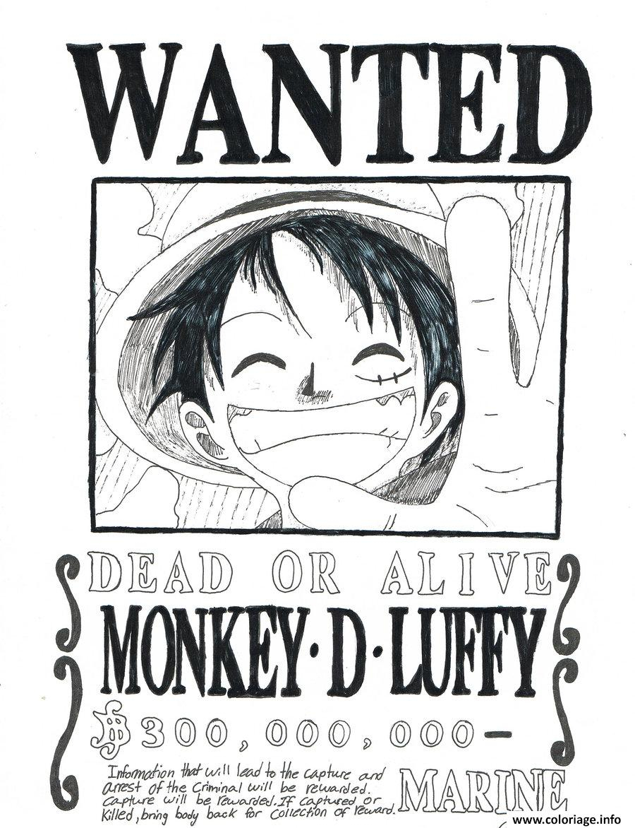 Coloriage Wanted Poster Of Luffy One Piece By Charitysmith - Jecolorie destiné One Piece À Colorier