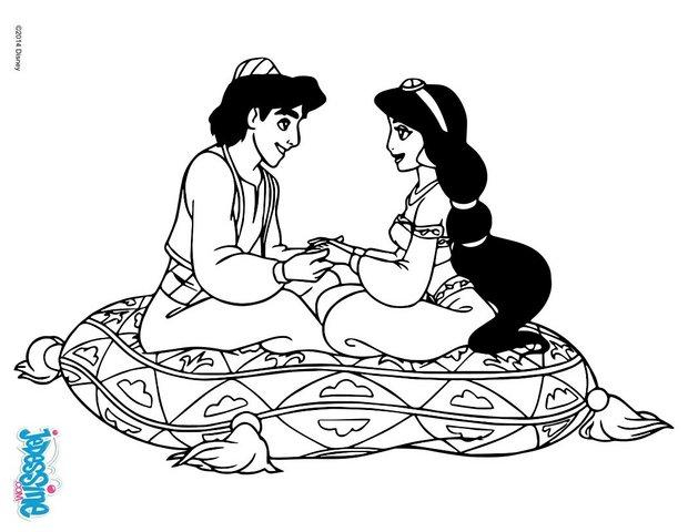 Coloriages Aladdin - Aladdin Et Jasmine - Fr.hellokids tout Coloriage Jasmine Aladdin