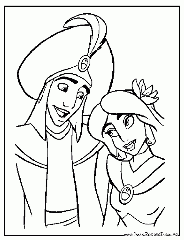 Coloriages Aladdin De Walt Disney - Aladdin Et Jasmine Se Regardent à Coloriage Jasmine Aladdin