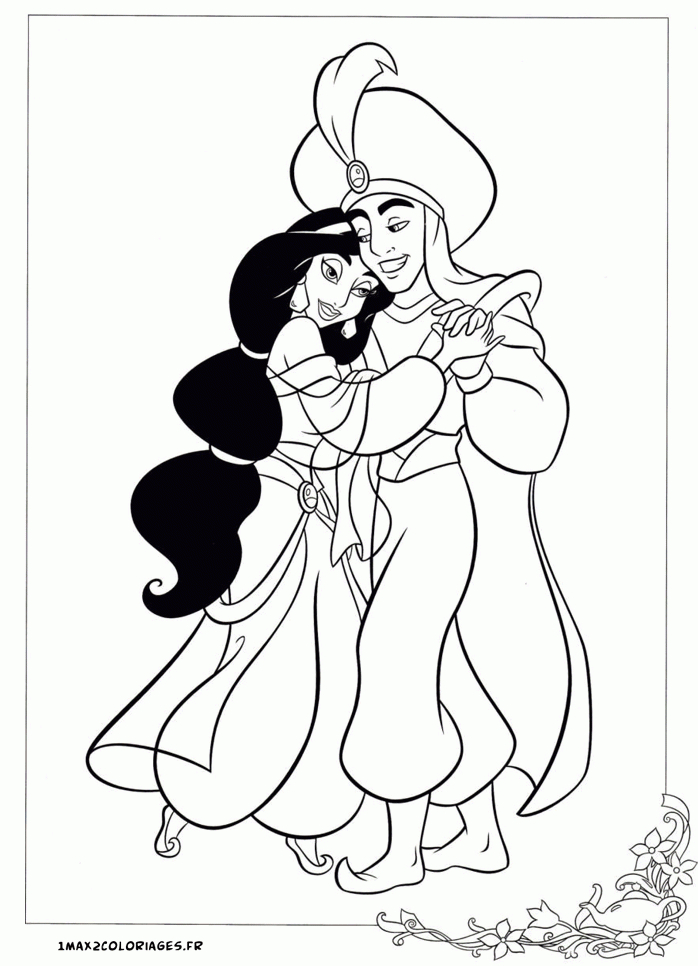 Coloriages Aladdin De Walt Disney - Princesse Jasmine Et Aladdin Sont dedans Coloriage Jasmine Aladdin