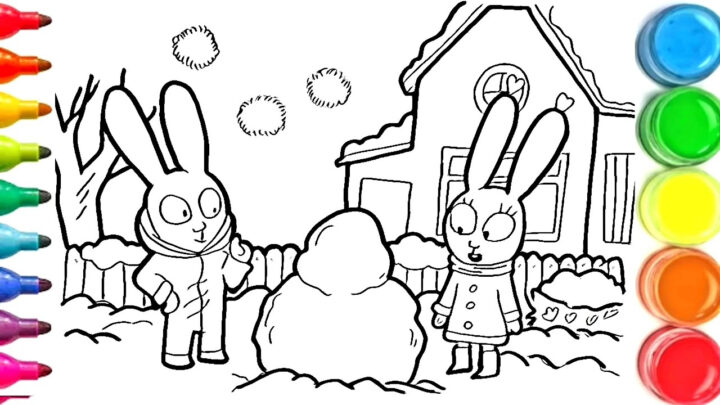 Dessin Et Coloriage De Simon Le Lapin Neige De Noël/ Draw And Color For serapportantà Simon Coloriage