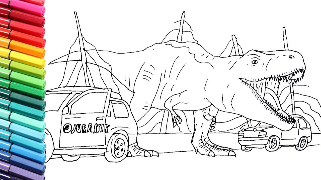 Drawing And Coloring T-Rex Escape From Jurassic Pack - Dinosaurs Color concernant Coloriage Jurassic World T Rex