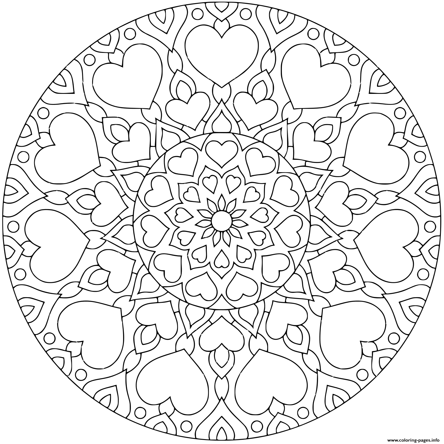 Flower Mandala With Hearts For Valentine S Day Coloring Page Printable dedans Mandala Coeur Adulte
