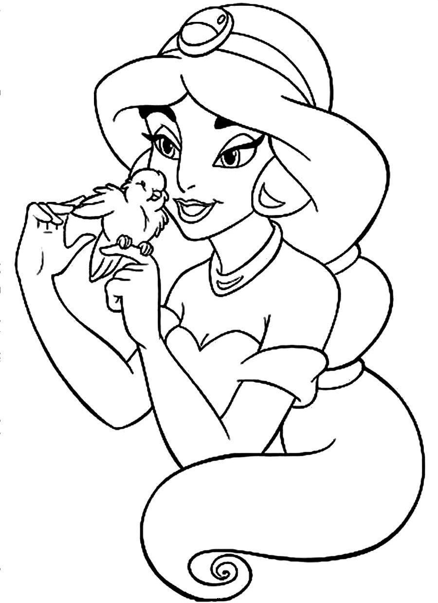 Jasmine Et Oiseau - Coloriage Aladdin (Et Jasmine) Pour Enfants dedans Jasmin Coloriage