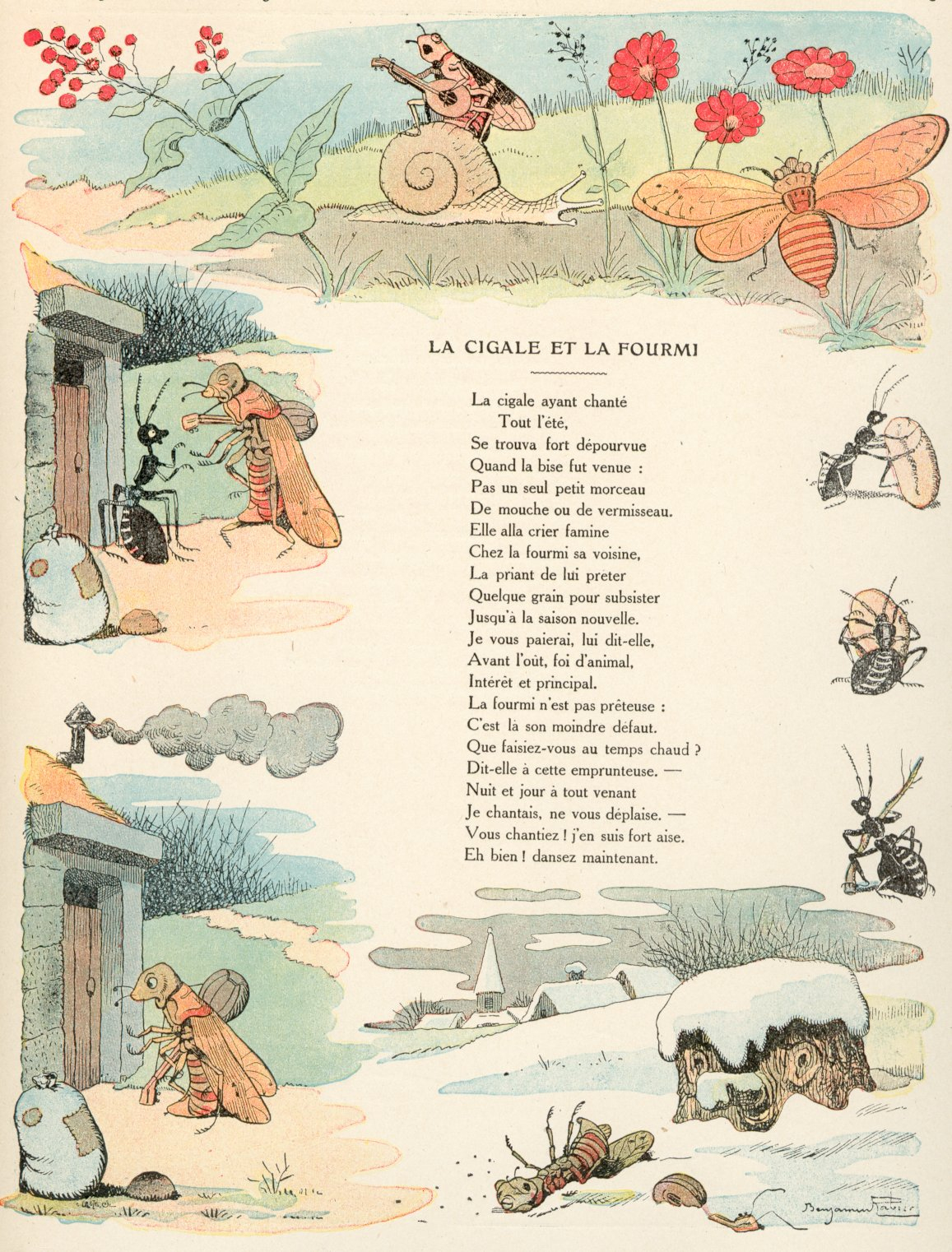 La Cigale Et La Fourmi De La Fontaine Ilustração De Benjamin Rabier intérieur Cigale Et La Fourmi Dessin