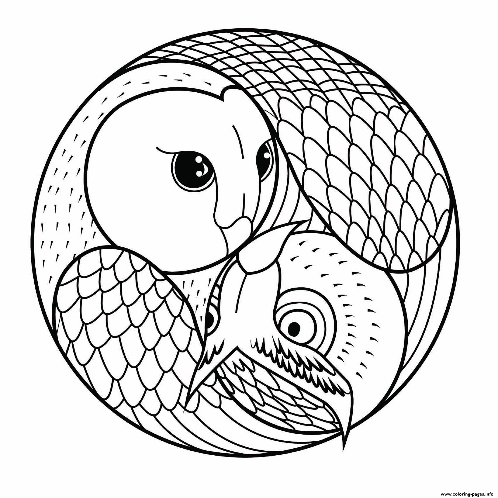 Mandala Simple With 2 Owls Coloring Page Printable avec Mandala Simple À Imprimer