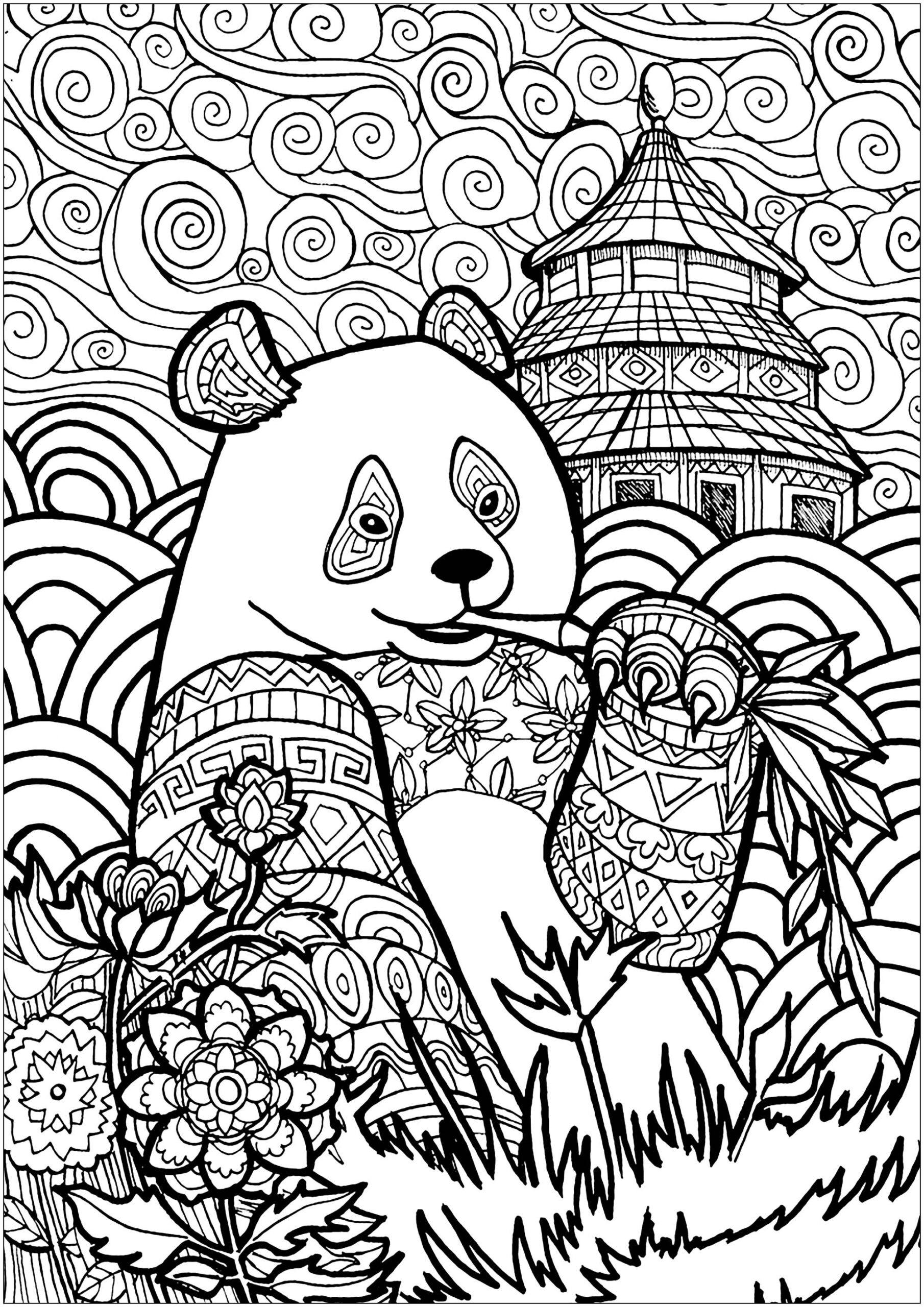 Panda En Chine - Pandas - Coloriages Difficiles Pour Adultes serapportantà Panda À Imprimer Gratuit