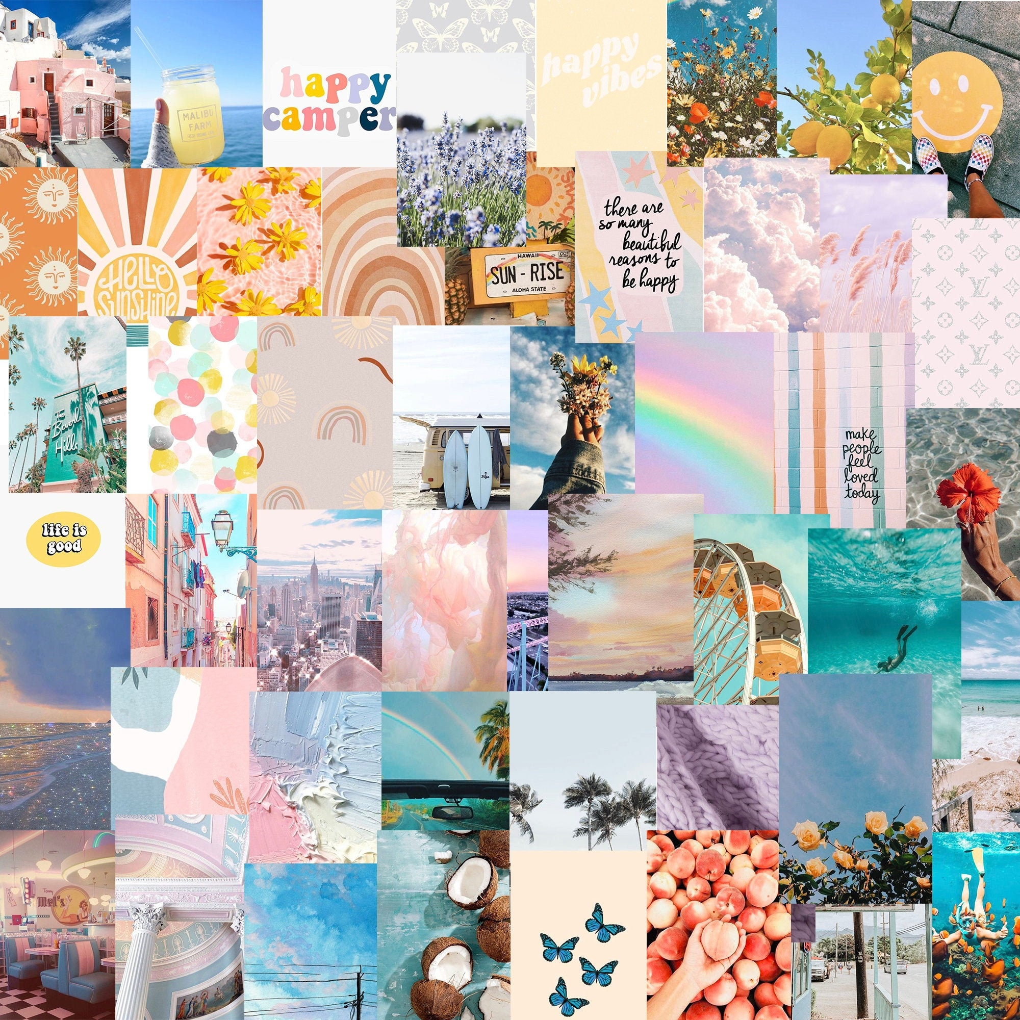 Prêt À Imprimer Happy &amp;amp; Bright Pastel Aesthetic Wall Collage - Etsy Canada avec Coloriage À Imprimer Aesthetic