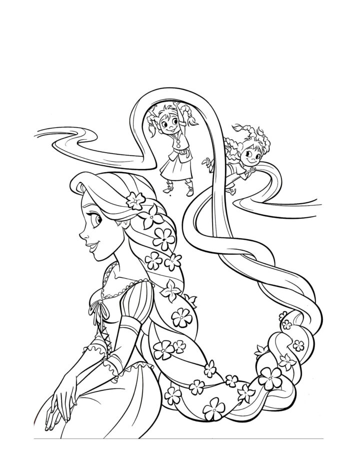 Raiponce Tresse Fleurs - Coloriage Raiponce Pour Enfants destiné Dessin Raiponse