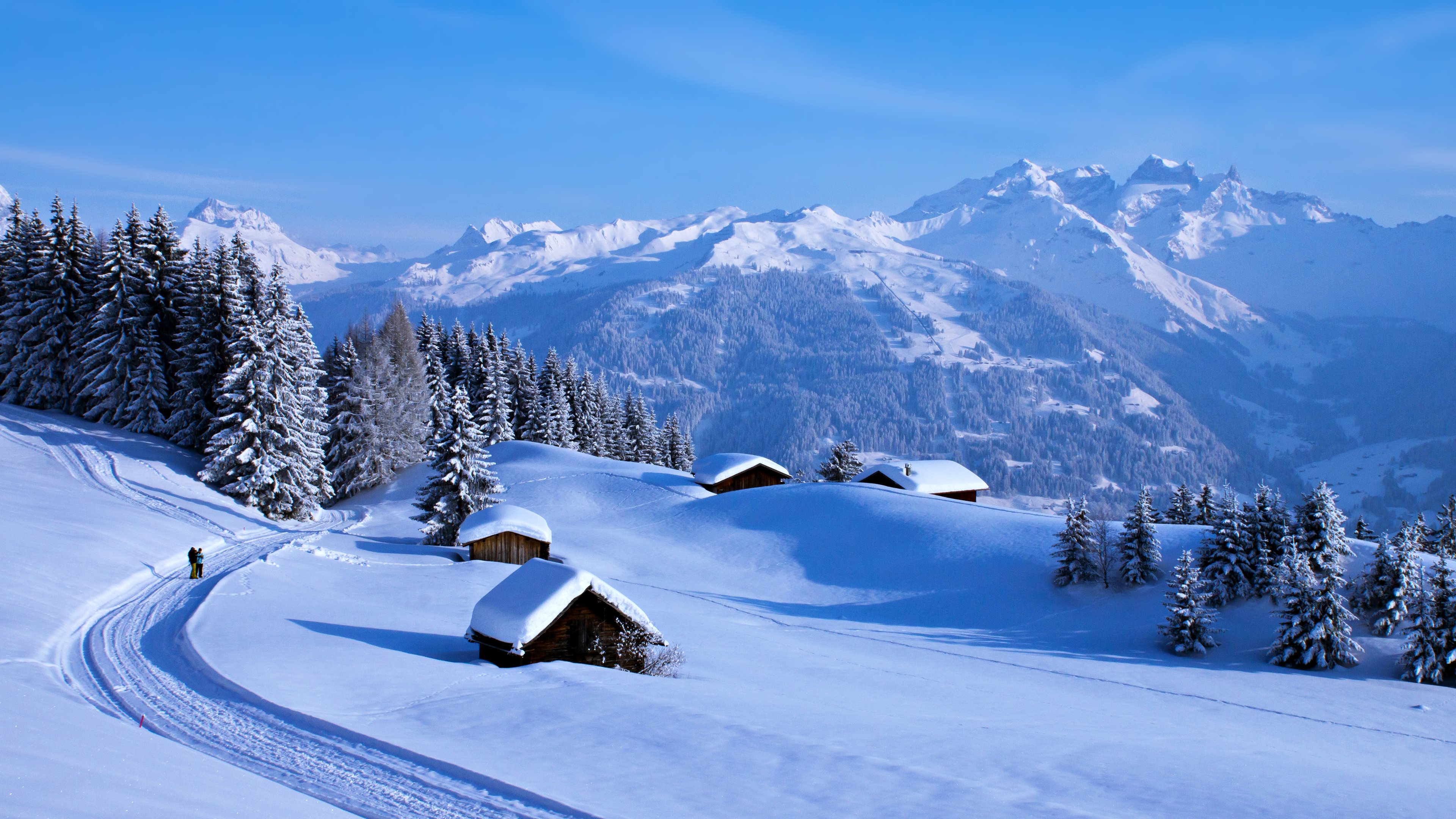 landscapes, Nature, Snow, Trees, White, Winter, Houses, Countryside