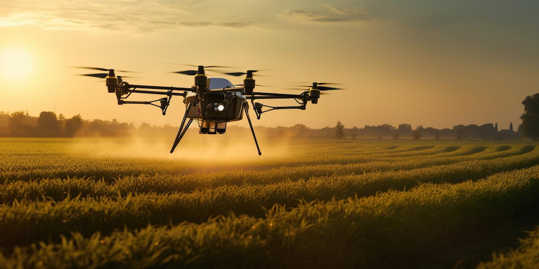 Eine landwirtschaftliche drohne bestäubt anmutig ein