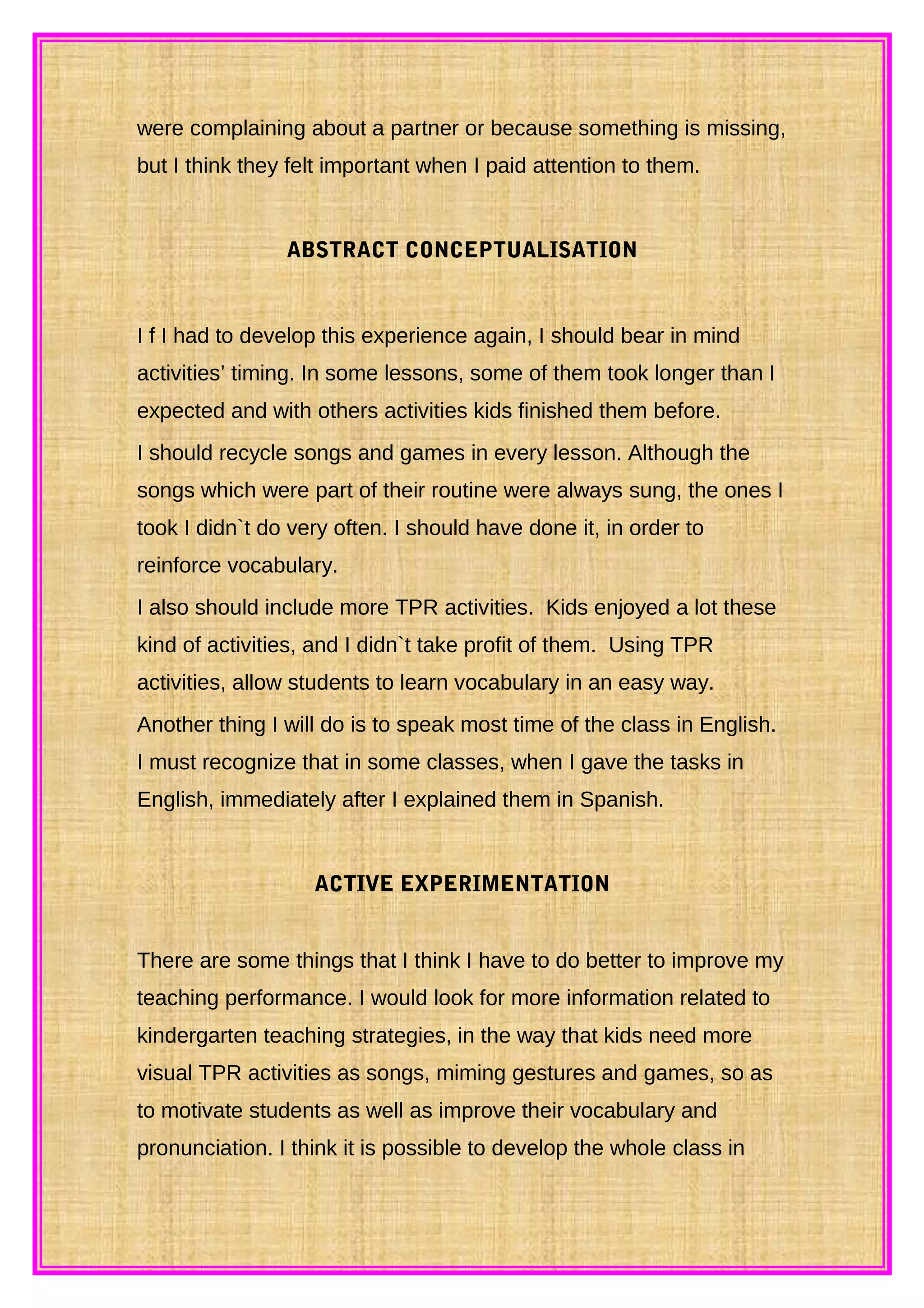  Kindergarten reflection 