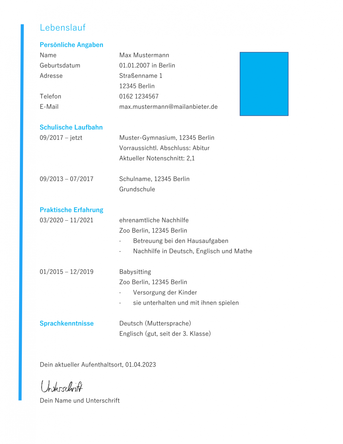  Bewerbung Kindergarten Praktikum – Printable PDF Template Illustration 