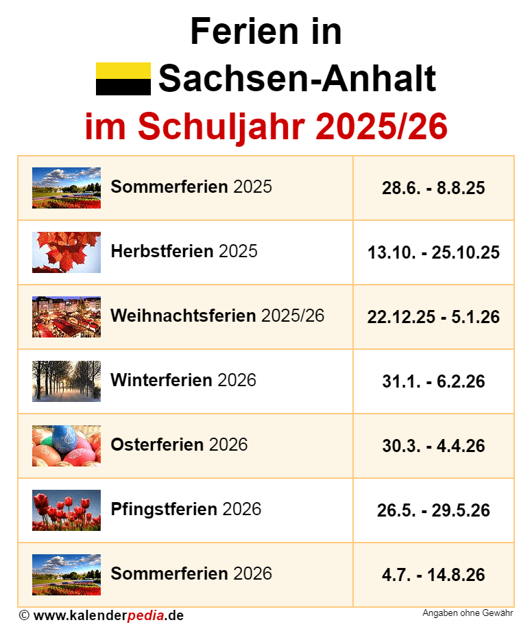  Ferien in Sachsen-Anhalt im Schuljahr 2025/26 Bildidee 