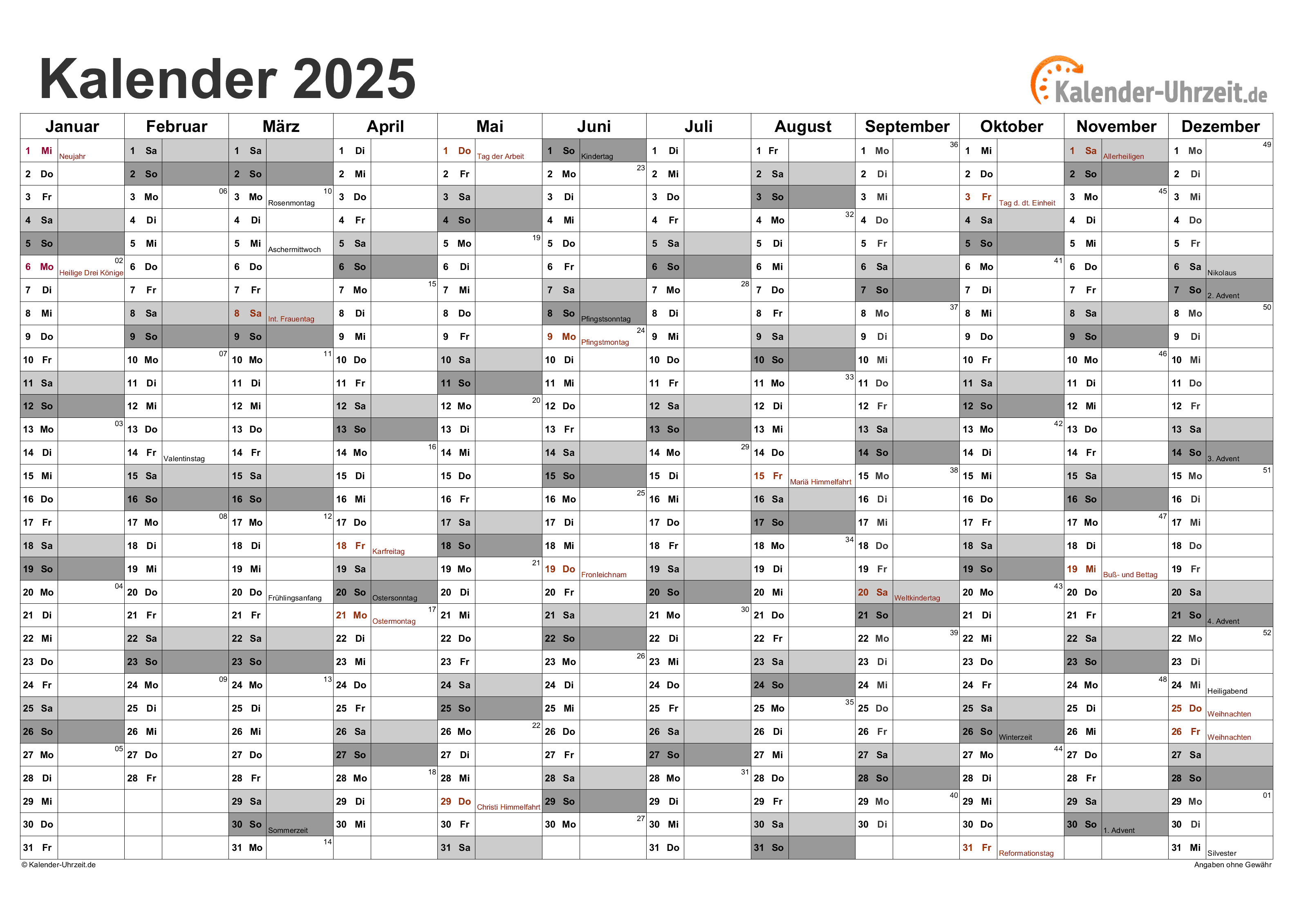  Kalender 2025 Zum Ausdrucken 2025 Motiv 