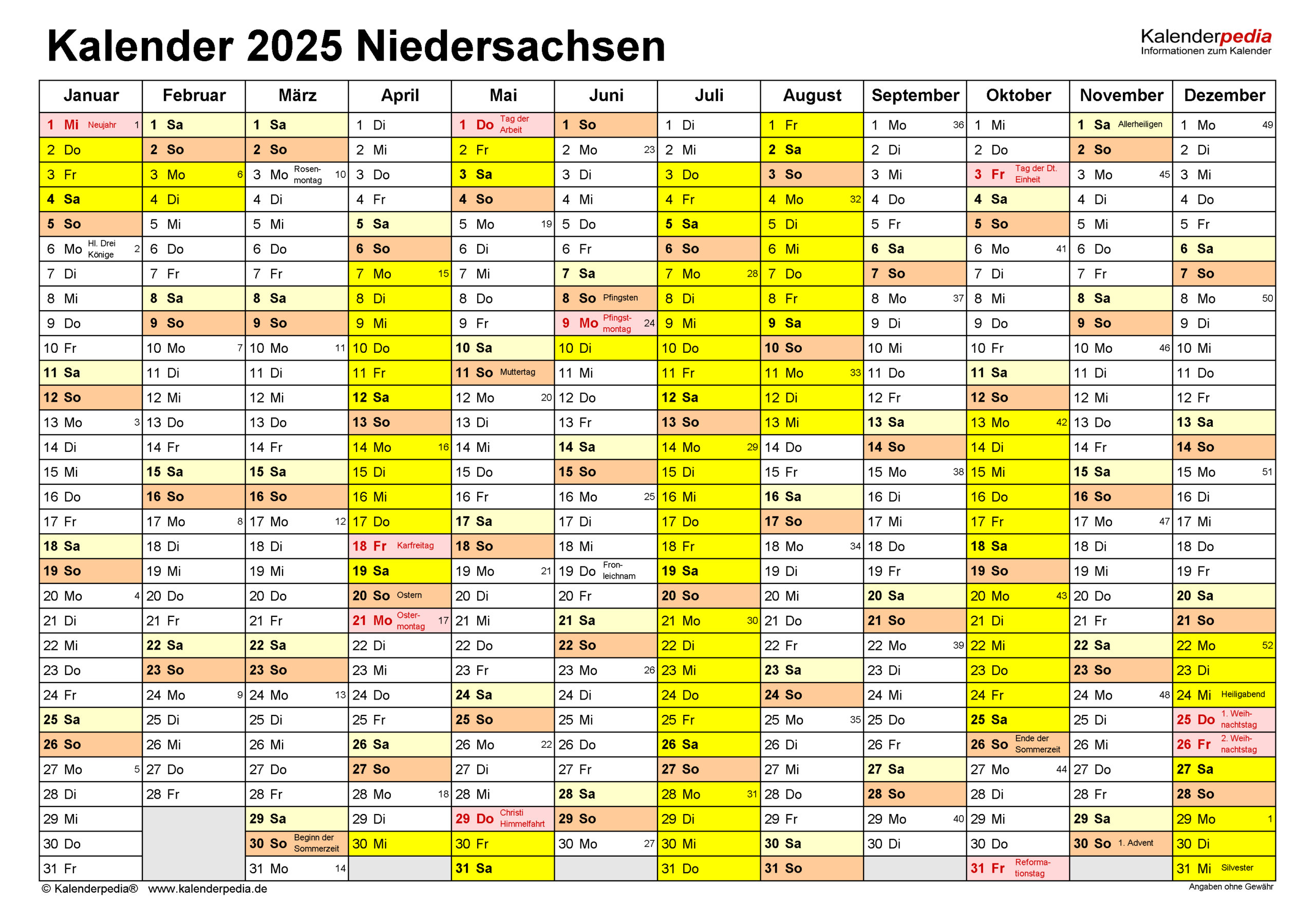  Kalender 2025 Niedersachsen Mit Ferien Und Feiertagen Zum Ausdrucken Bildidee 