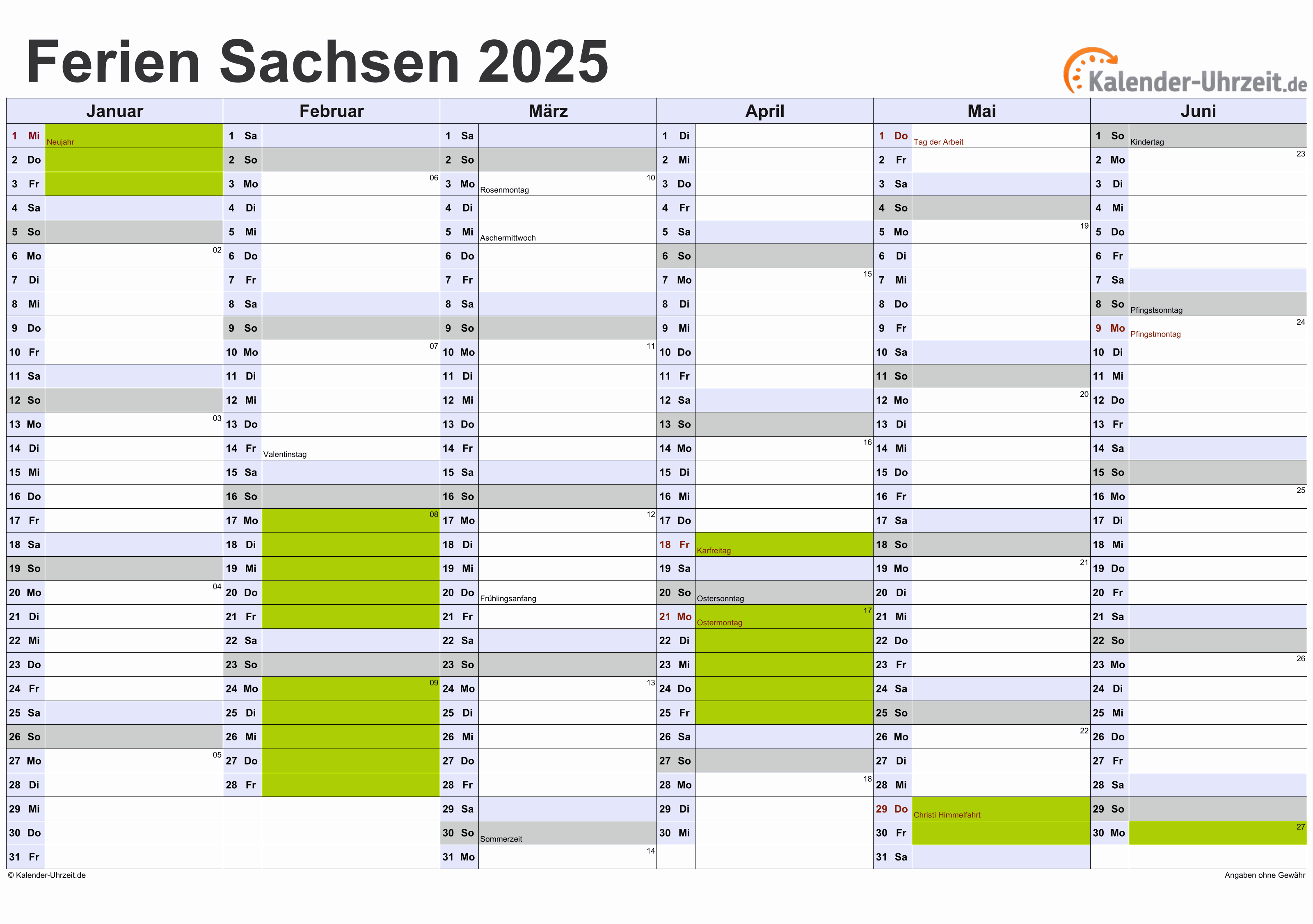  Foto zu Ferien Sachsen 2025 - Ferienkalender zum Ausdrucken 