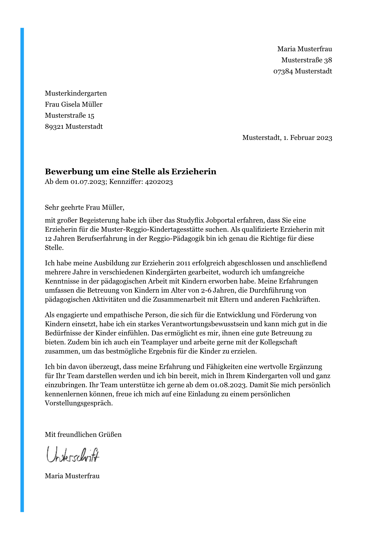  Bewerbung Praktikum Kindergarten • Muster 