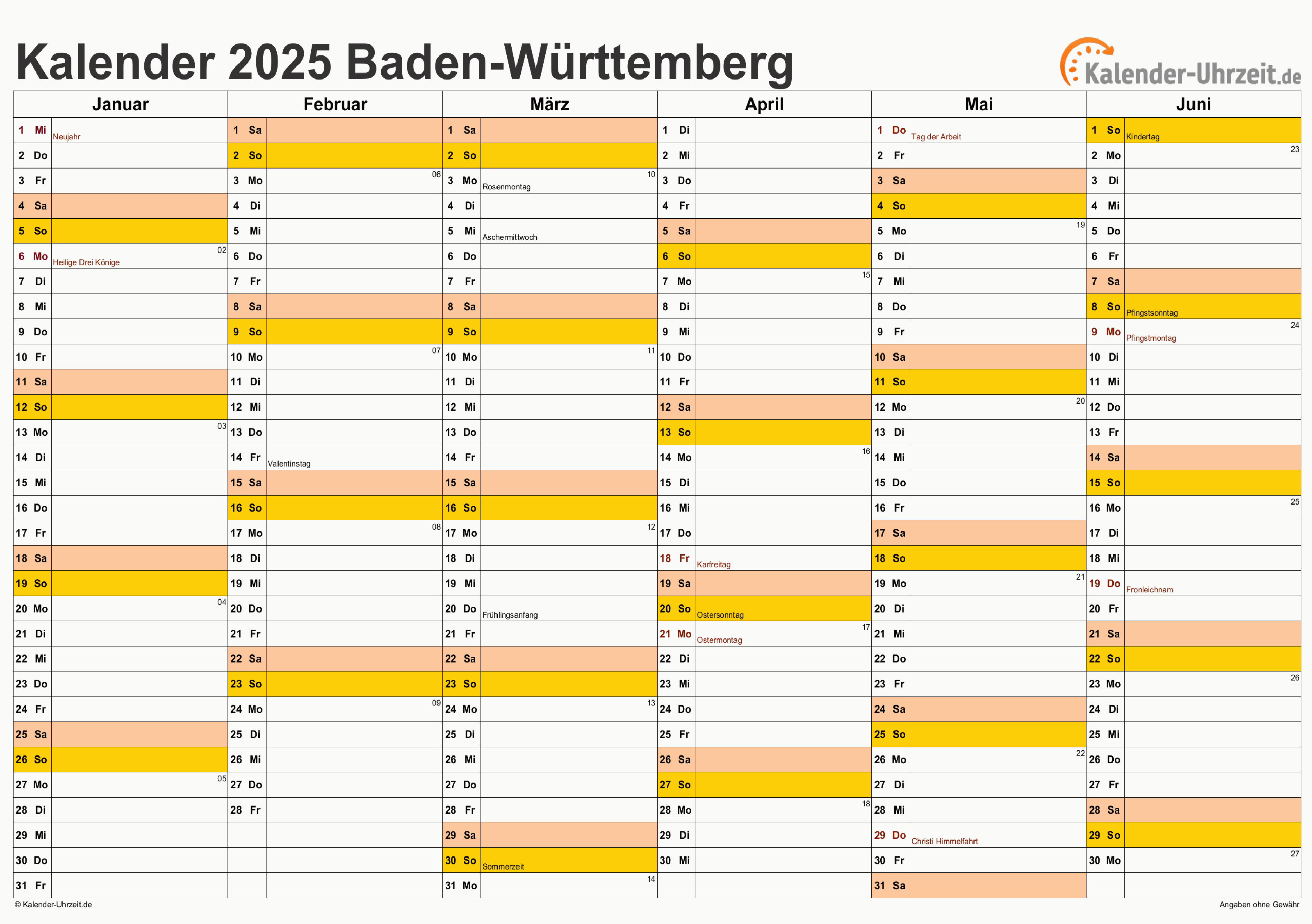  Feiertage 2025 Baden-Württemberg + Kalender Illustration 