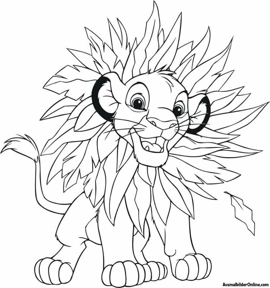  Kostenlose lustiger könig der löwen mit blättern zum ausmalen online Illustration 