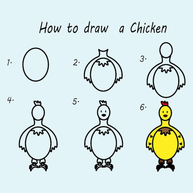  Schritt für schritt ein huhn zeichnen. gut zum zeichnen von Illustration 
