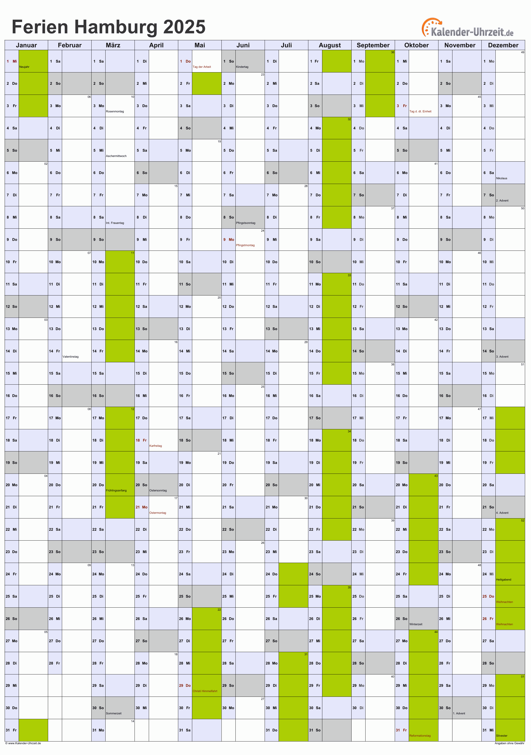 Ferien Hamburg 2025 - Ferienkalender zum Ausdrucken Bildidee 