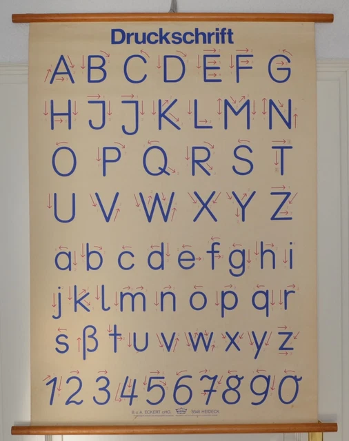 ALTE ROLLKARTE SCHULKARTE Druckschrift Abc Alphabet Schulwandkarte Illustration 