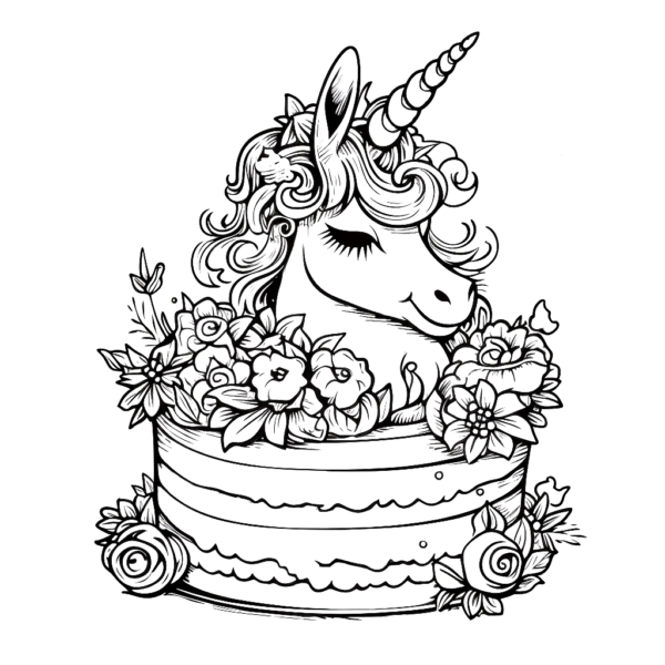  "Einhorn-Themenkuchen”– kostenloses Ausmalbild Motiv 