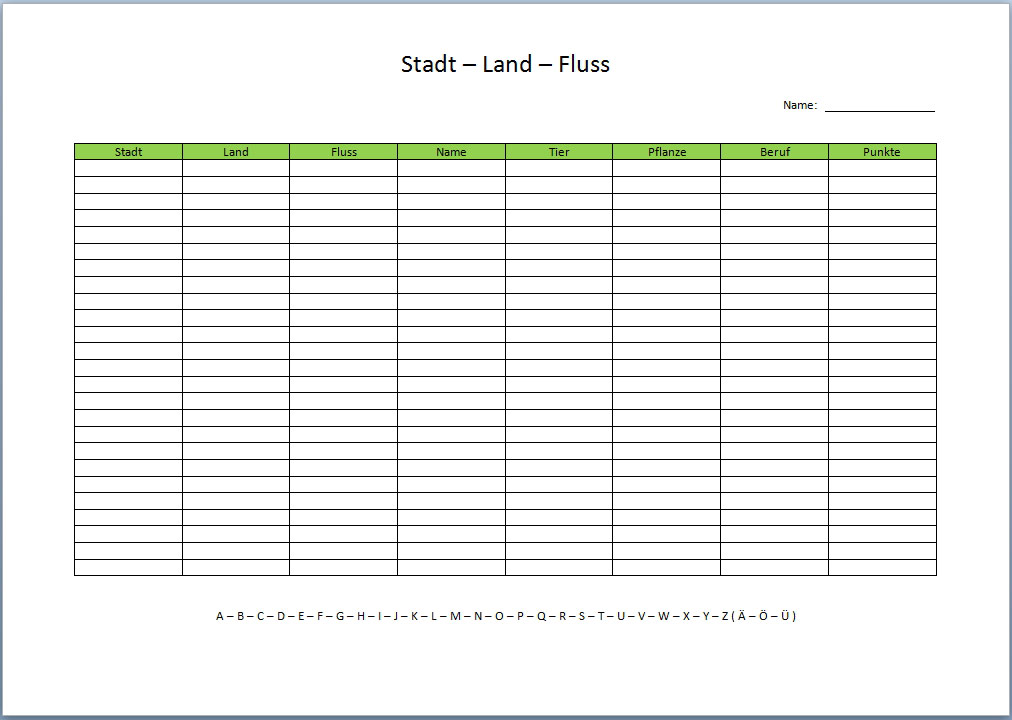  Stadt Land Fluss Vorlage mit Kategorien Gruen - Xobbu Bildidee 