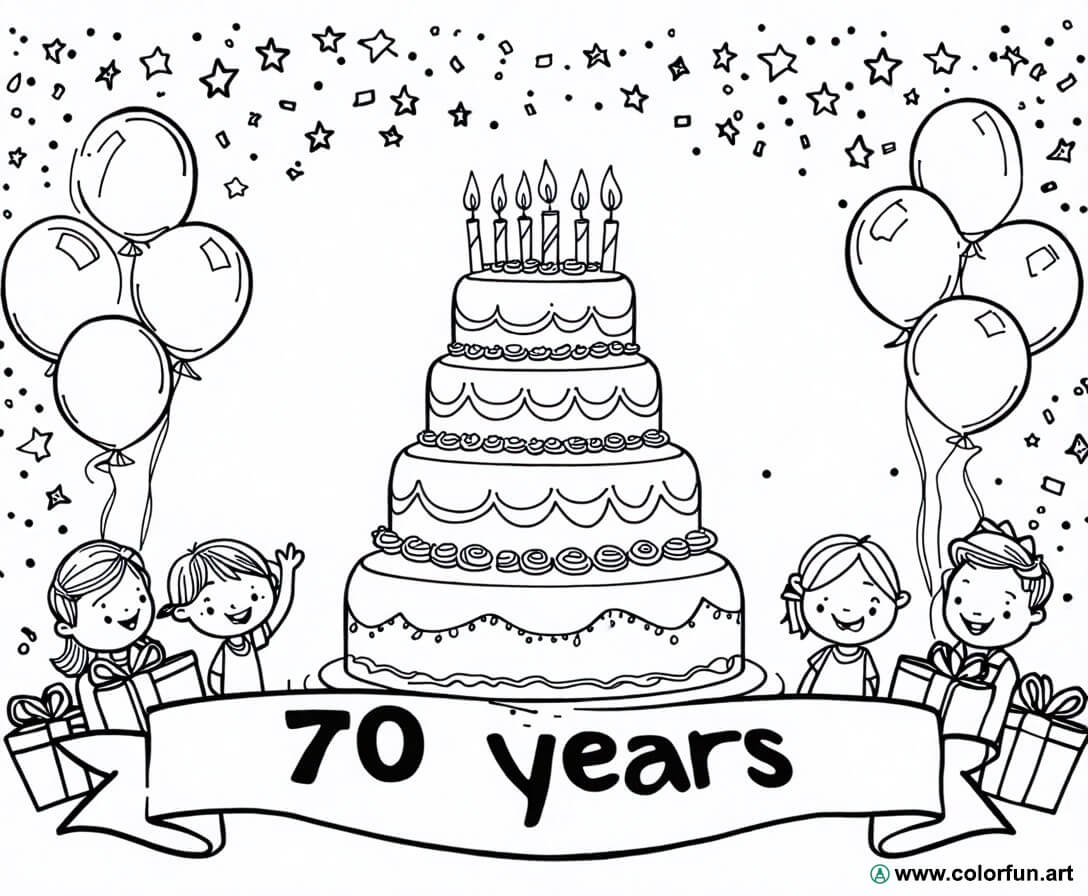  Ausmalbild für einen 70. Geburtstag Kostenloser Download oder Ausdruck Illustration 
