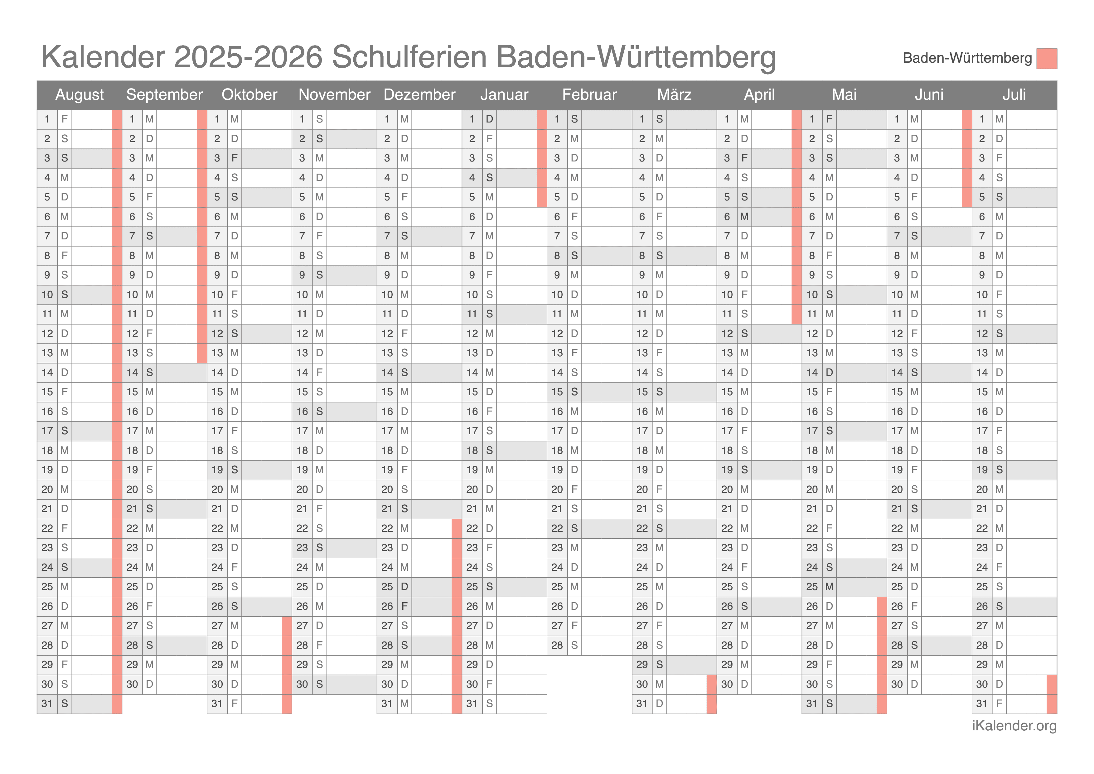  Schulferien Baden-Württemberg 2025-2026 – Termine und Kalender 
