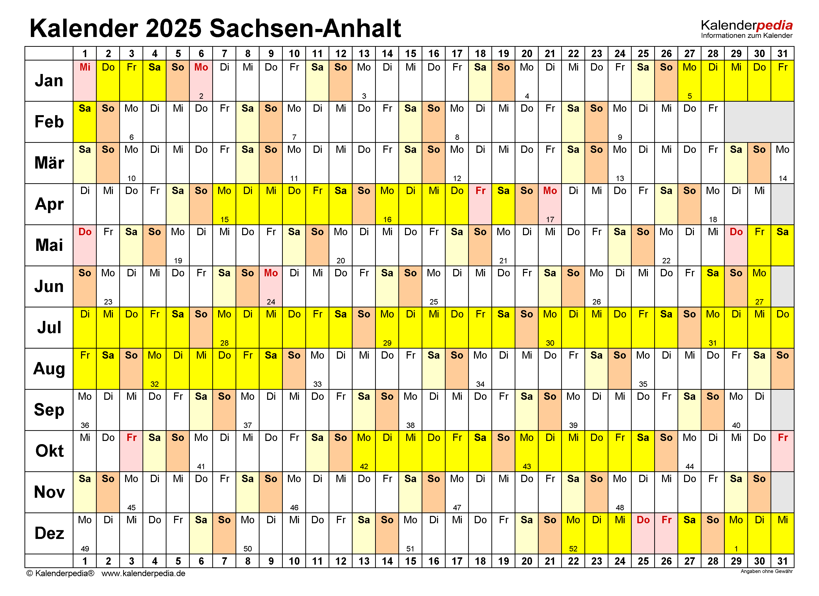 Foto zu Kalender 2025 Sachsen-Anhalt: Ferien, Feiertage, Excel-Vorlagen 