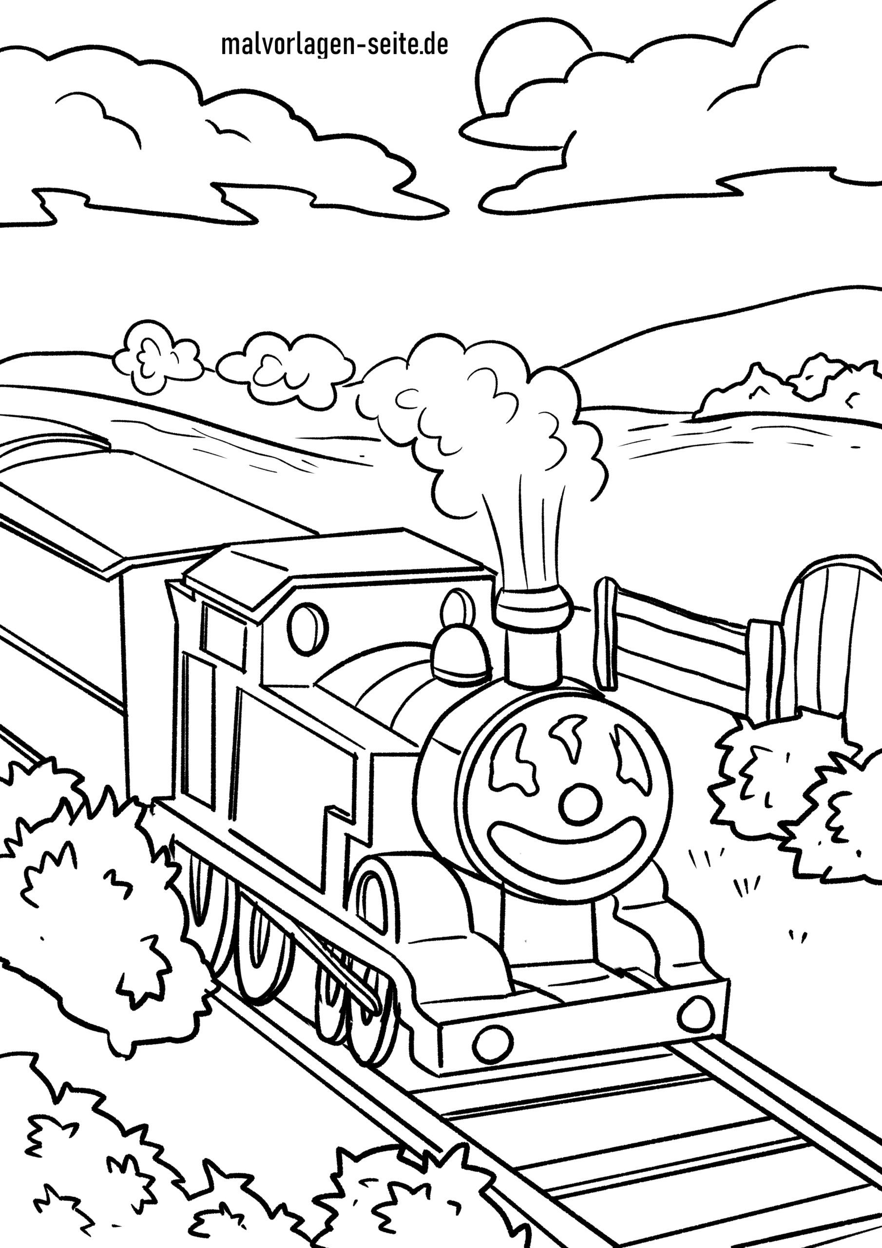  Foto zu Ausmalbilder rund um Eisenbah, Zug und dampfender Lokomotive 