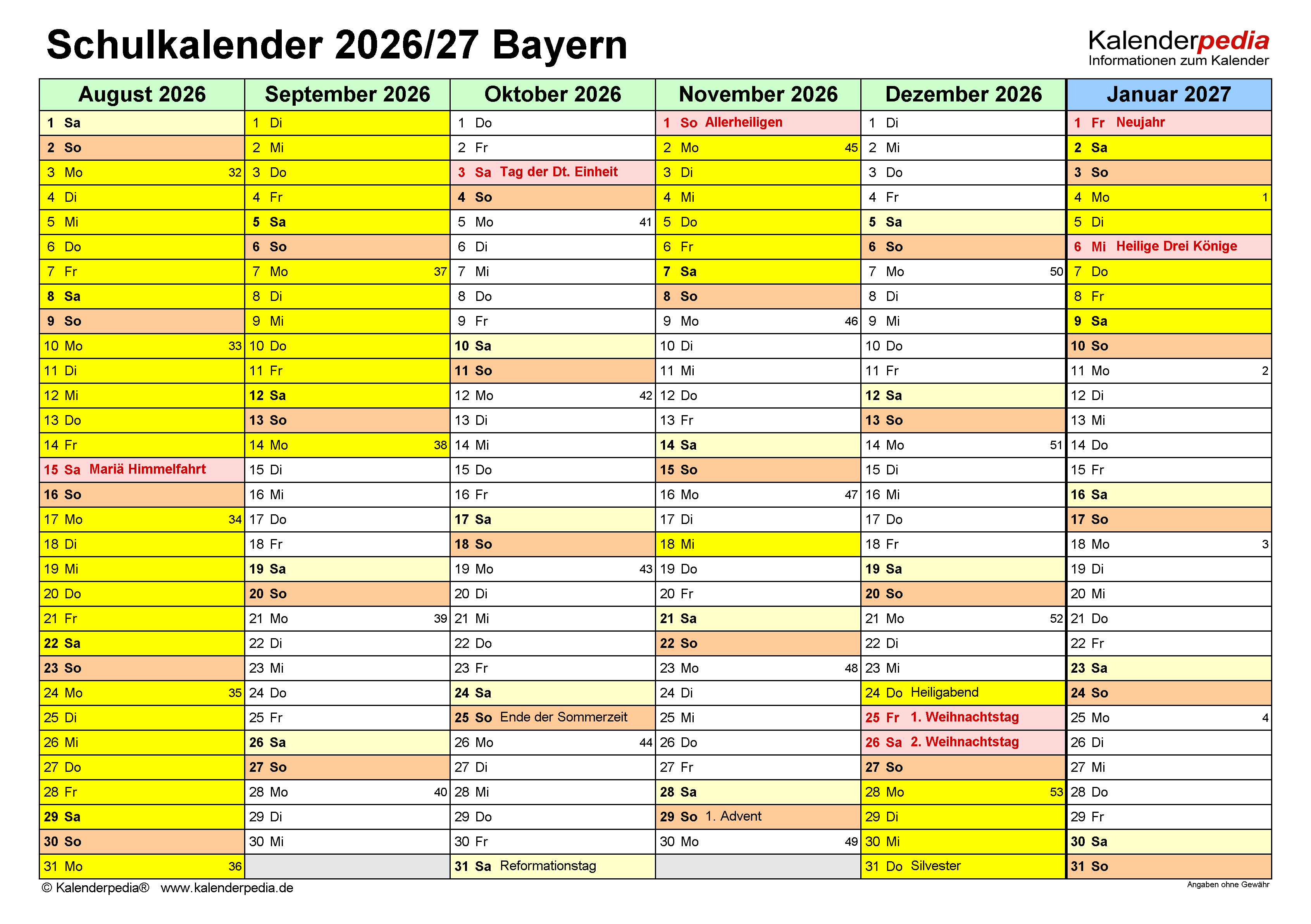  Foto zu Jahreskalender 2026 Mit Ferien Bayern Kalender 2026 bayern : ferien 