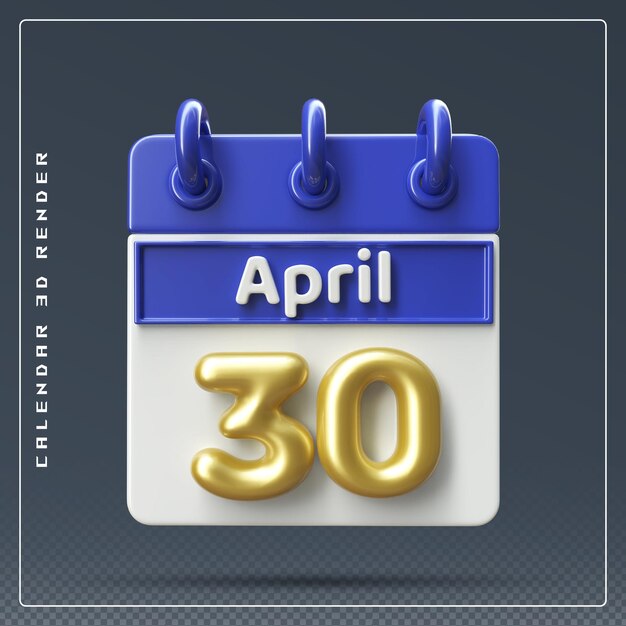  30th april calendar with checklist icon 3d render Illustration 