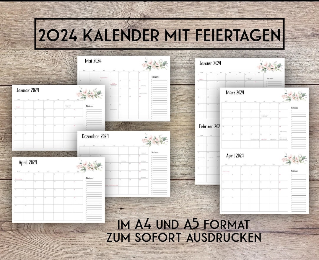  Jahreskalender 2024 PDF, Kalender Mit Feiertagen, Kalender Zum 