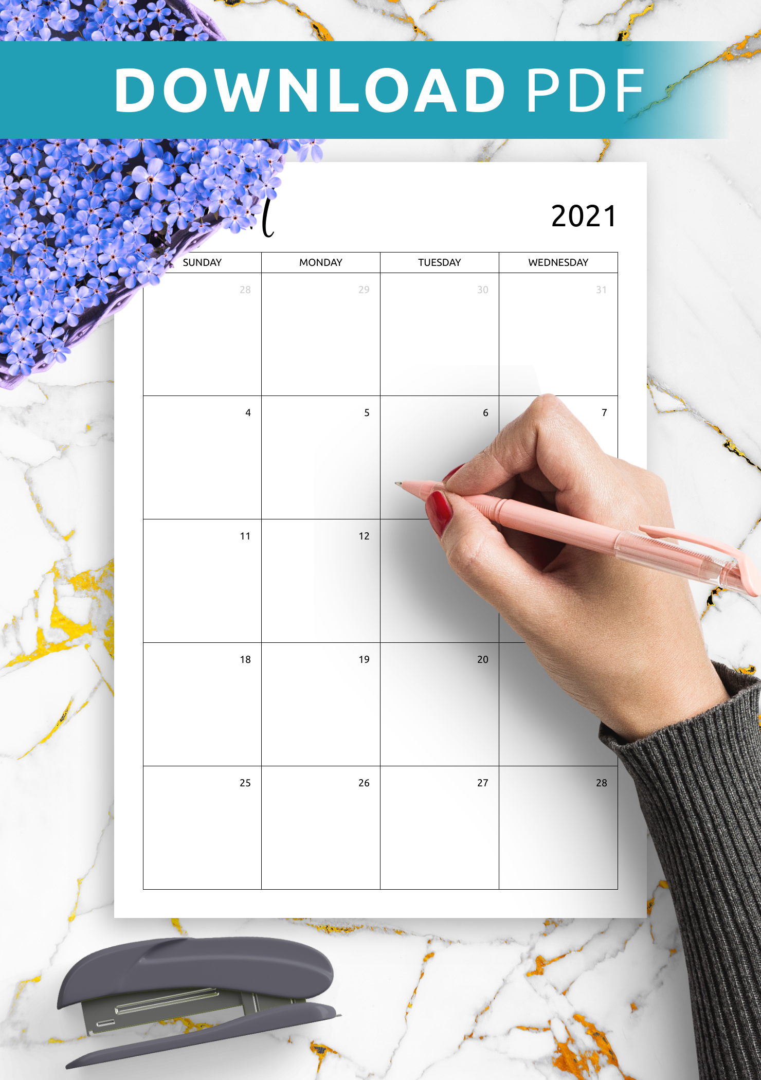  Download Printable Monthly Calendar Template PDF Motiv 