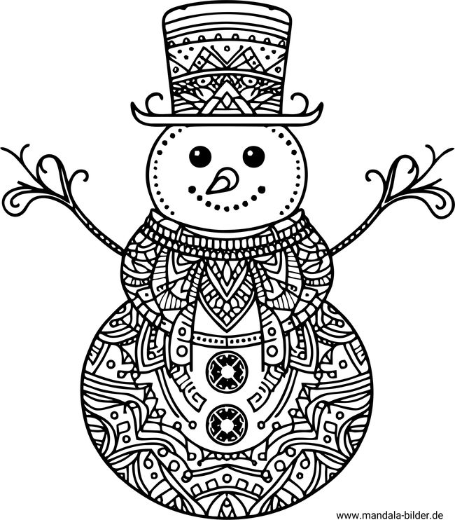  Schneemann Mandala-Ausmalbild für Erwachsene Illustration 