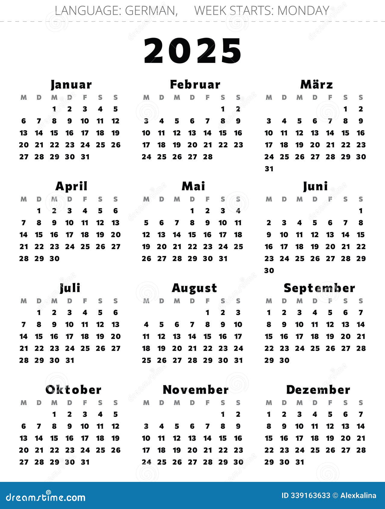  German Calendar 2025: Yearly Planner With Vector Illustrations Germany Bildidee 