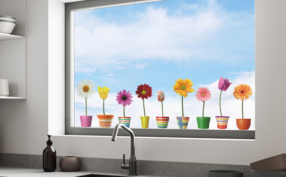  KAIRNE Blumen Fenster Aufkleber,Blumen Fenstersticker,Pflanzen Blumen Bildidee 