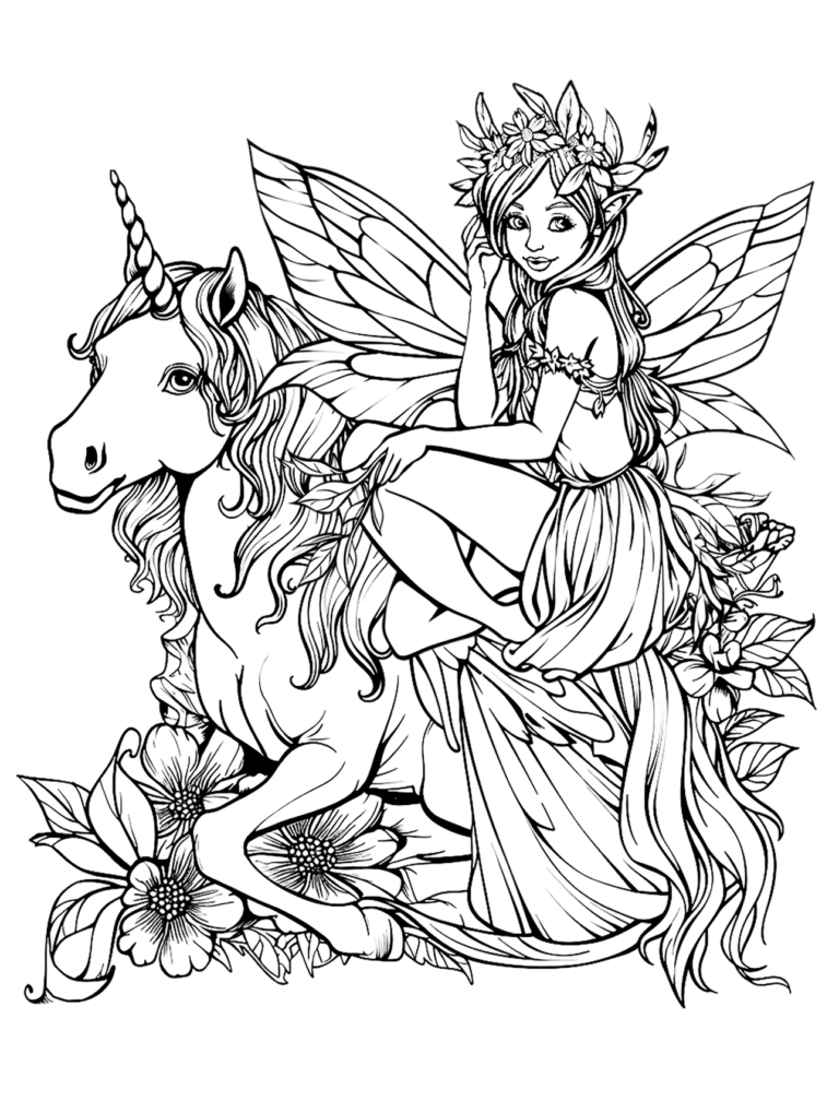  "Fee und Einhorn" Ausmalbild - kostenlos herunterladen 