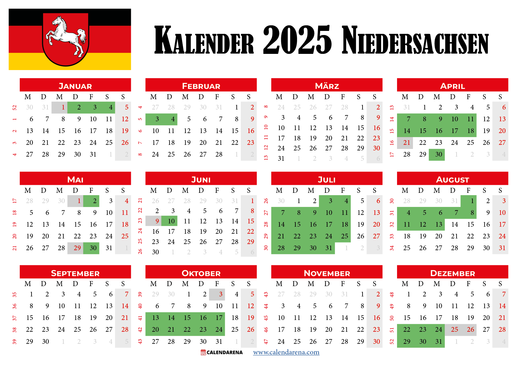  Kalender 2025 Und Ferien In Niedersachsen: Planen Sie Ihren Urlaub Im Bildidee 